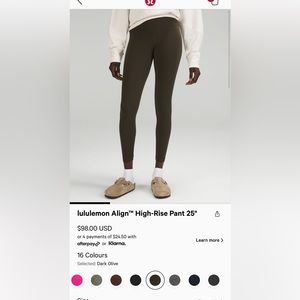 Lululemon align 25” dark olive